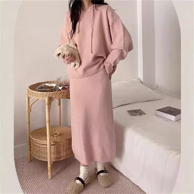 Women's Autumn and Winter Thickened Hooded Sweater Mid-length Half-body Skirt Set