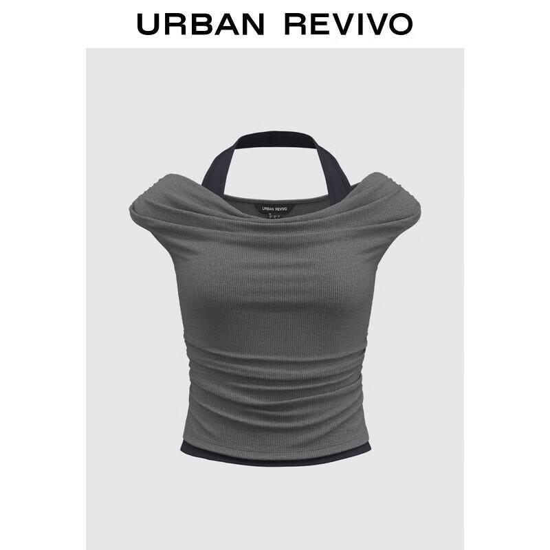 UR 2025 Women s Pleated Off-shoulder Short Sleeve T-shirt XL