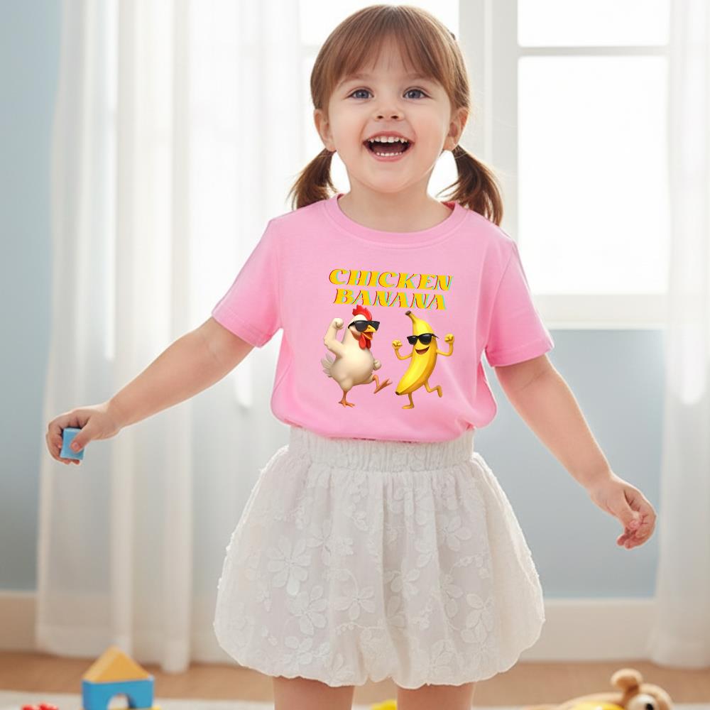 Koszulki Dziecięce Kurczak Banan Ubrania T-shirt Dzieci Kreskówki Casualowy Top Chłopiec Dziewczynka Krótki Rękaw Urocze Stroje Prezent T-shirt Biały/Czarny