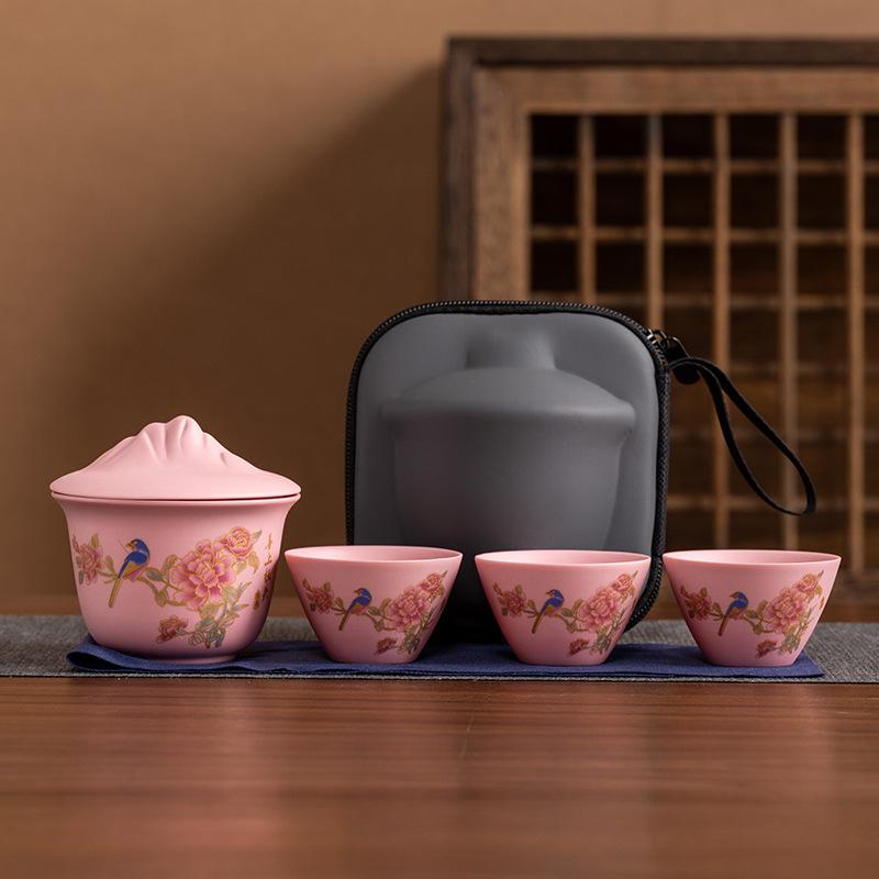 

Light luxury travel tea set, ice jade porcelain, high-end cover bowl, Mid-Autumn Festival commemorative annual meeting, business souvenir