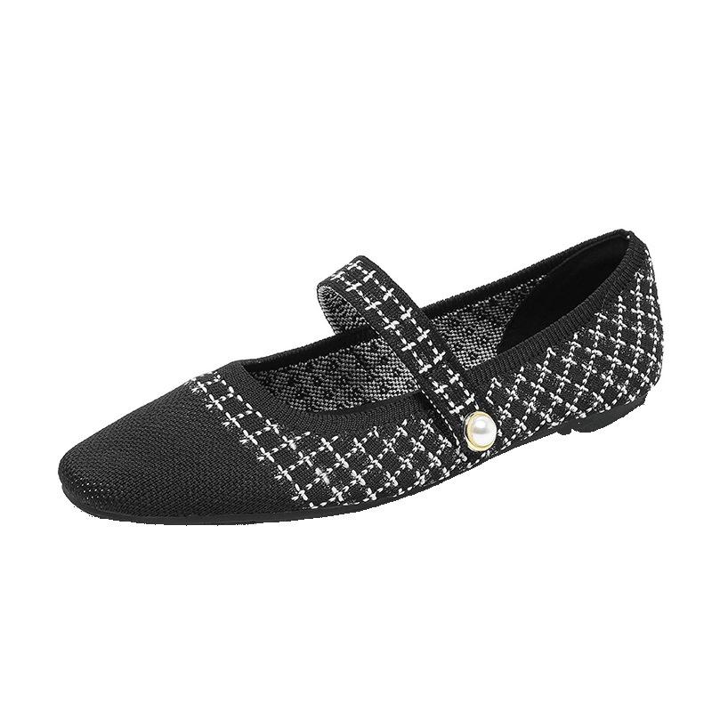 New one-word mixed belt fly-woven Mary Jane single shoes woven shoes flat-soled single shoes women