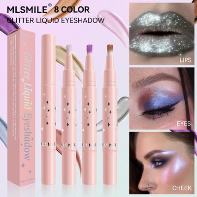 8 farieb Pearl Liquid Eyeshadow Soft Brush Diamond Highlight Eyeshadow Rotating Lip Gloss Glaze Lip & Cheek &eyes Multifunkčné očné tiene