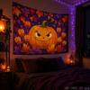 Halloween Tapestry Pumpkin Bat Cat Maple Leaf Moon Print Bedroom Living Room Party Wall Hanging Decor Cloth