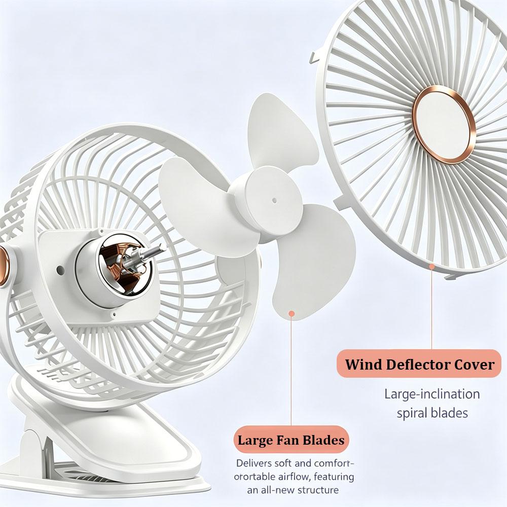 Portable Clip On Fan, 5 Speeds 360° Rotatable Mini Desk Fan with Night Light, USB Rechargeable Personal Fan for Home Office