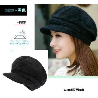Women's Fashion Autumn and Winter Knitted Duck Tongue Wool Hat Casual Versatile Rabbit Fur Hat Tide Winter Korea Warm