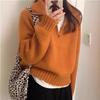 Half Zipper Stand-up Collar Pullover Sweater Women's Autumn and Winter New Lazy Style Loose Thickened Casual Knitted Sweater Top