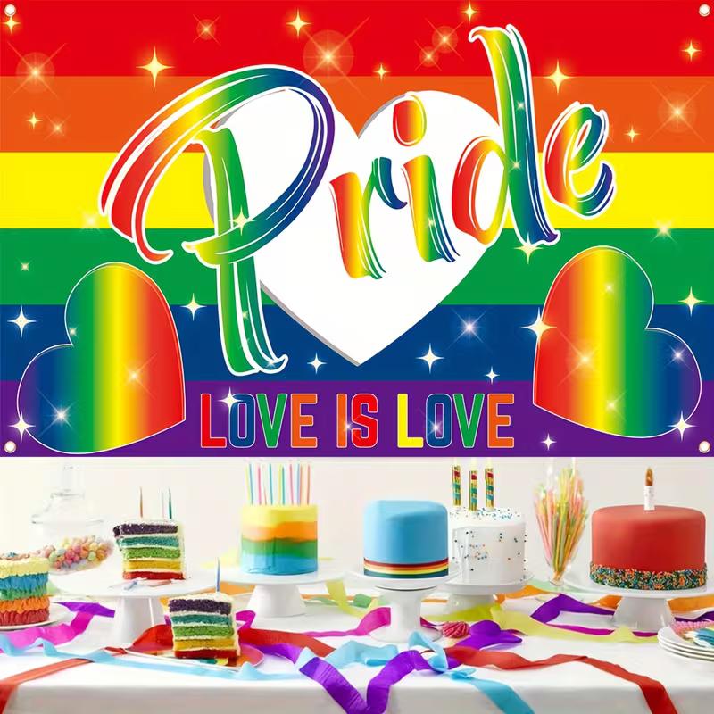2D Glitter Rainbow Pride Banner,  Pride Love Is Love  Backdrop, Pride Festival Party Decor 47.2x31.5inch/120*80cm