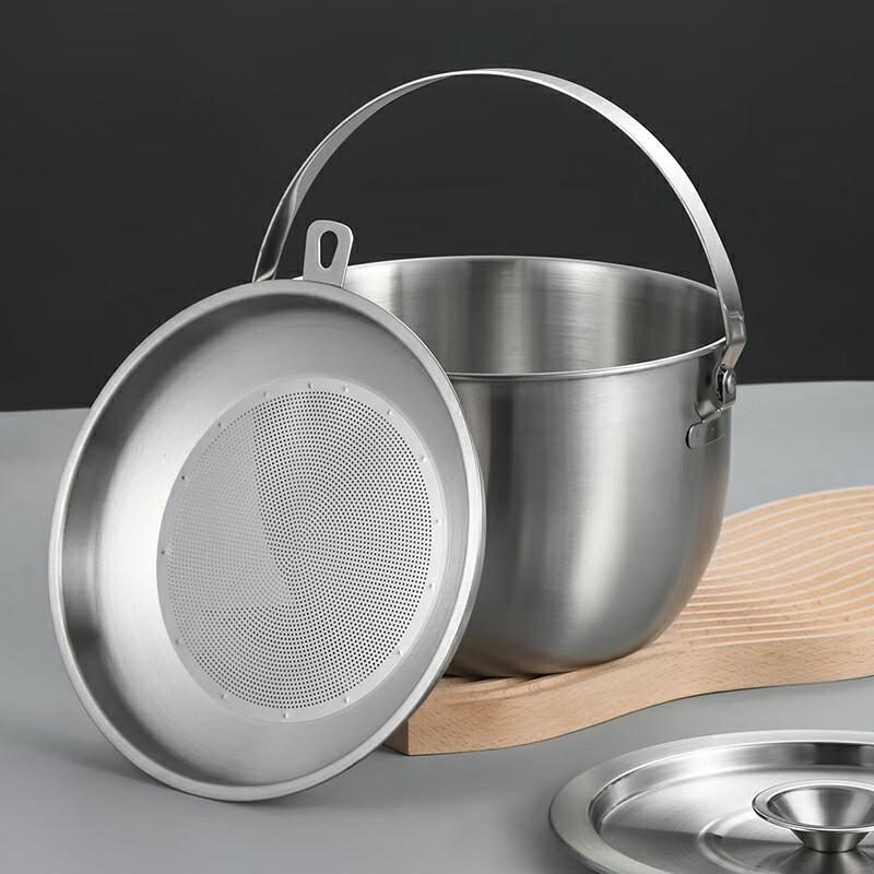 ZISIZ 5.2L Thickened Stainless Steel Lard Pot with Lid & Strainer