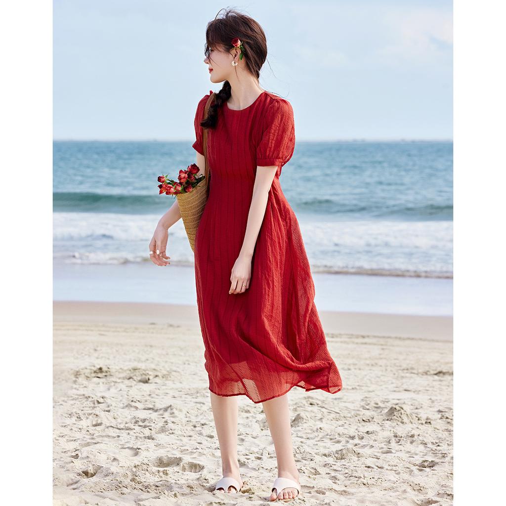 Hollow Imitation Tiny Silk Texture and Temperament Waist-hugging Dress Summer Updated Celebrity Dress