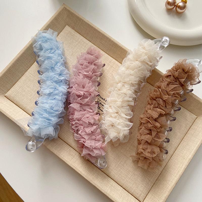 French Chiffon Solid Color Banana Claw Clip Fashion Ponytail Barrettes Large Hair Clip Hairpins Women Hair Accessories Gifts