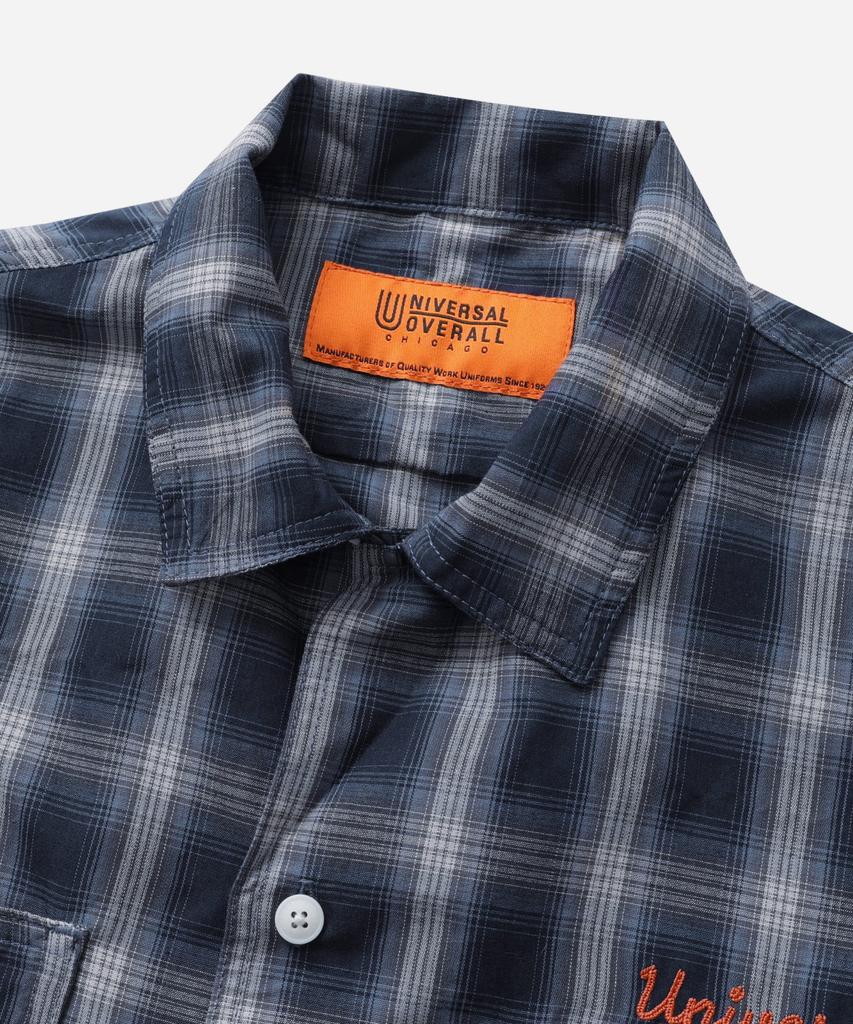 Yunibeosyeolobeolol Check Open Collar Short Shirts Navy