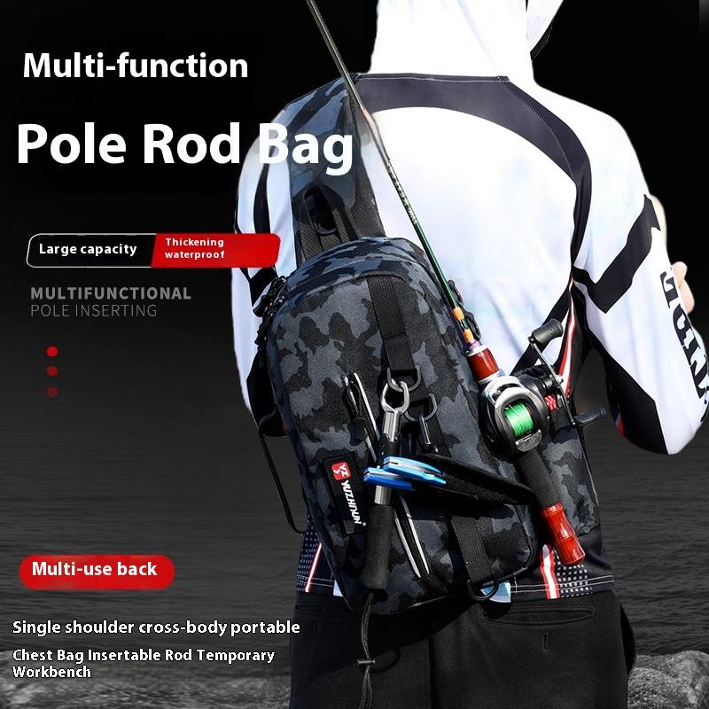 Fishing Multi-functional Bag, Shoulder Strap Waterproof Fishing Rod Bag, Outdoor Fishing Equipment Insertable Fishing Rod Bag