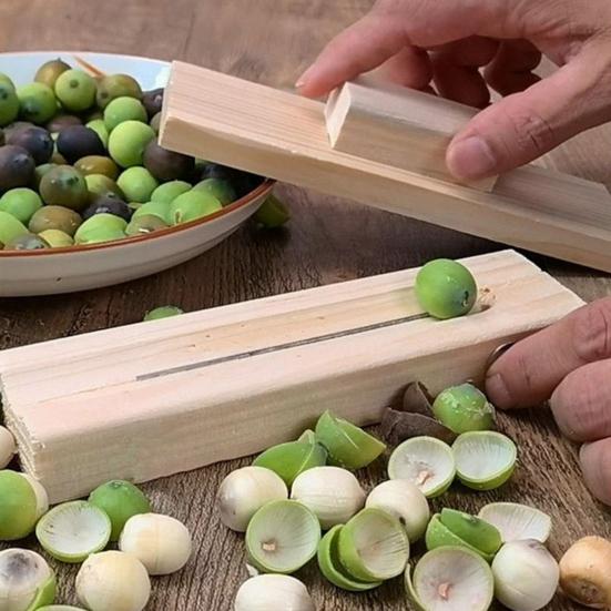 Wooden Seeds Peeler Chestnut Sheller Rolling Cutter with Non-Slip Sandpaper Base Stainless Steel Blade Efficient Safe Kitchen Tool for Fruit Nut