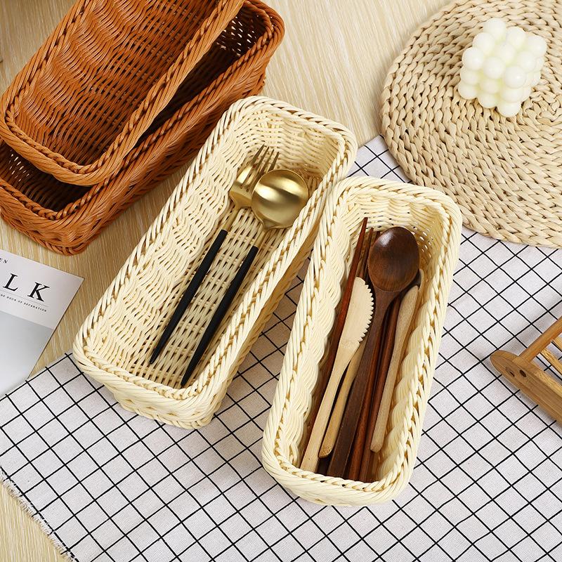 Handmade Rattan - Look Storage Basket Handwoven Spoon Chopsticks Storage Basket Kitchen Cutlery Bread/Vegetables Basket