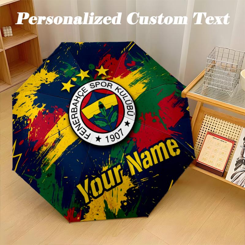 8 Rib Auto Folding Umbrella Fenerbahçe FC Print Custom Name Text Portable Rain Gear