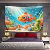 Horizontal Tapestry Nemo Clownfish with Seahorses On Colorful Coral Reef, Sunbeam Underwater, Wide Wall Art for Adult Bedroom Fan Gift