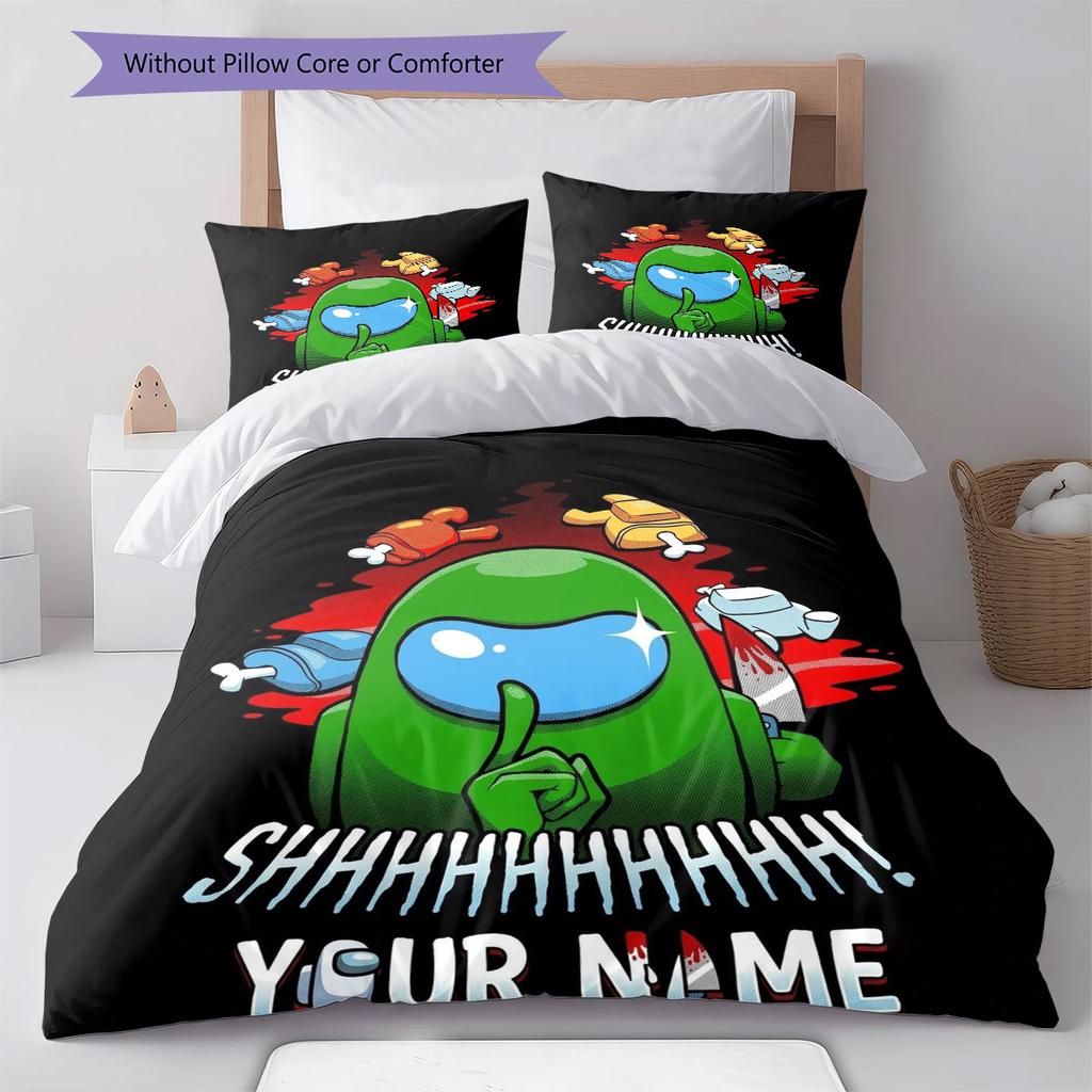 Among Us Custom Name Pattern Bedding,Quilt Set Quilt Cover Pillowcase Home Birthday Gift(1 * Duvet Cover + 2 * Pillowcase, Without Core)