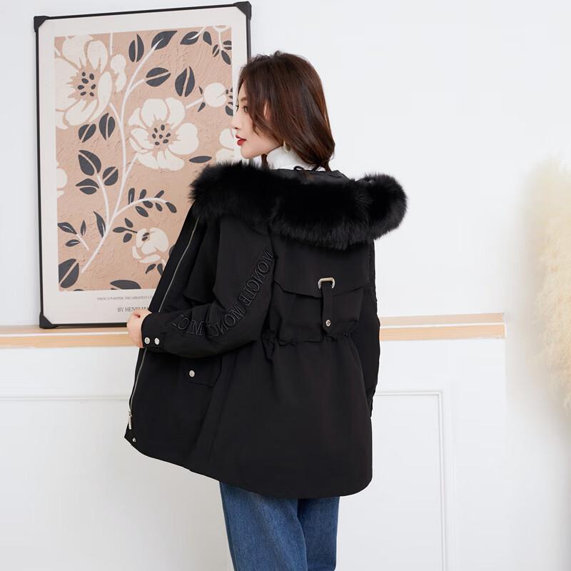 KAISER Women's Fox Fur Collar Rabbit Lined Embroidered Parka