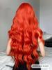 ALAN EATON Long Orange Synthetic Wig Water Wavy Wig with Bangs for Women Realistic Fake Hair Halloween Party Use Heat Resistant Cosplay Use