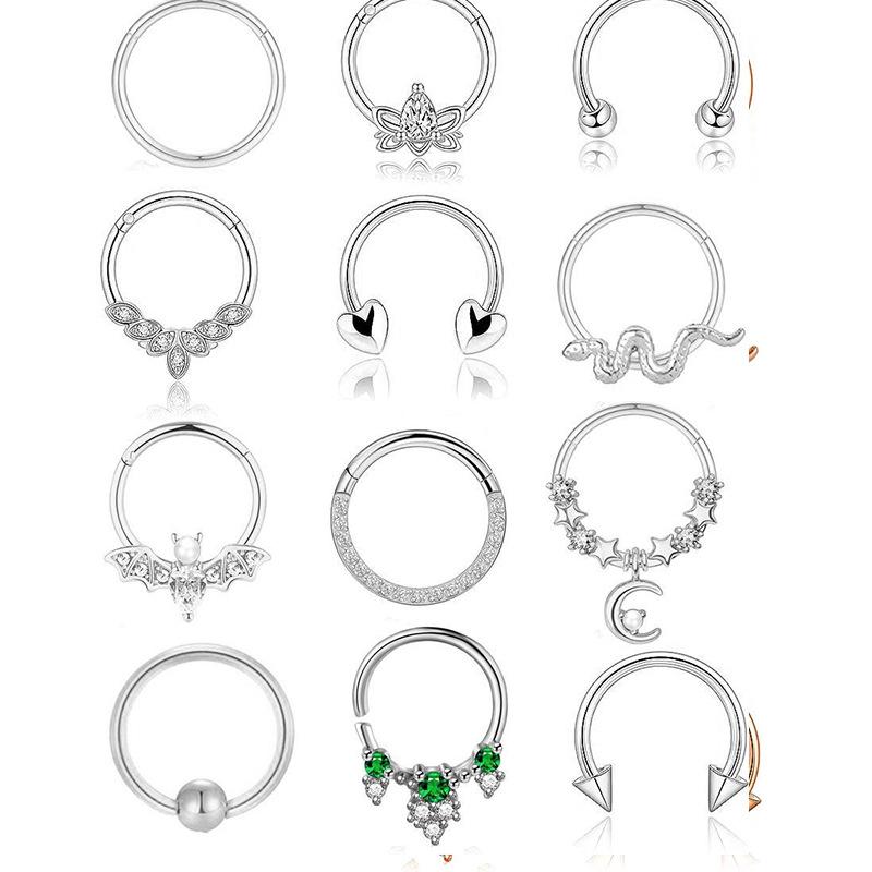 Edelstahl offener Nasenring-Set mit Zirkonia Ohrringen und Nasenpiercing Zubehör