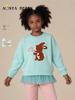 26 Autumn Mesh Hoodie with Rabbit Embroidery for Girls - Long Sleeve Pullover Sportswear for Small & Medium Children