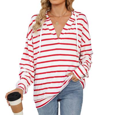 Fashion Women's Striped Hooded Autumn Sweatshirt Loose Casual Hooded Sweatshirt