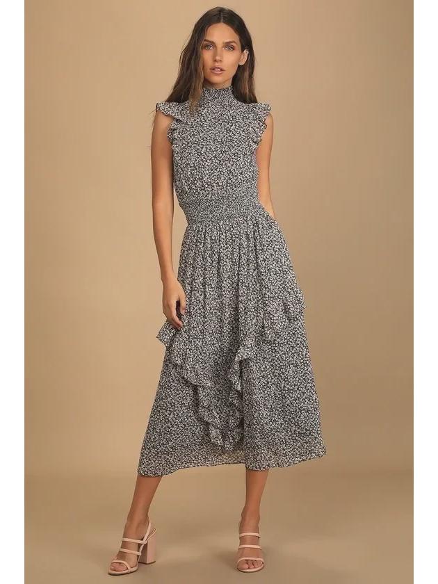 2023 Retro Floral Print Sleeveless Ruffle Dress for Women