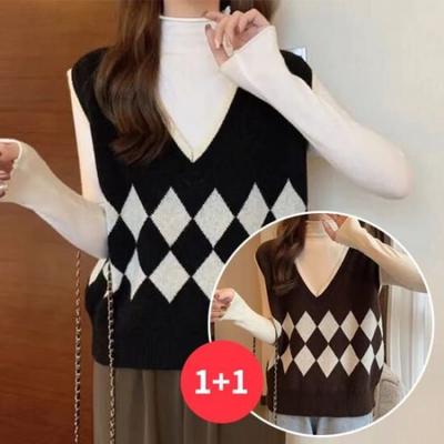 NaVaVa Women Argyle V Neck Knit Vest Nk3380