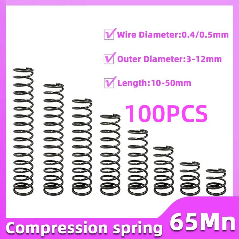 100PCS Compression Spring Wire Diameter 0.4/0.5mm Return Spring Steel Pressure Springs Tool OD 3mm-12mm Length 10mm-50mm 0.4mm