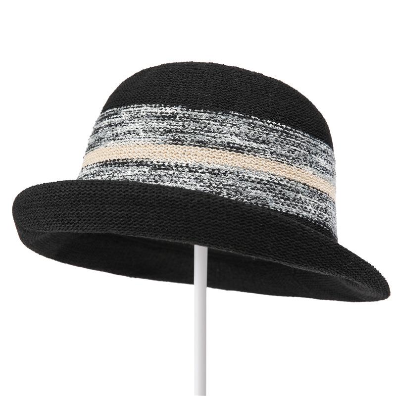 French Milliner Spring And Summer Sunshade Sunscreen Elegant Curled Top Hat Showing Small Face Knitted Breathable Warped Edge Basin Hat