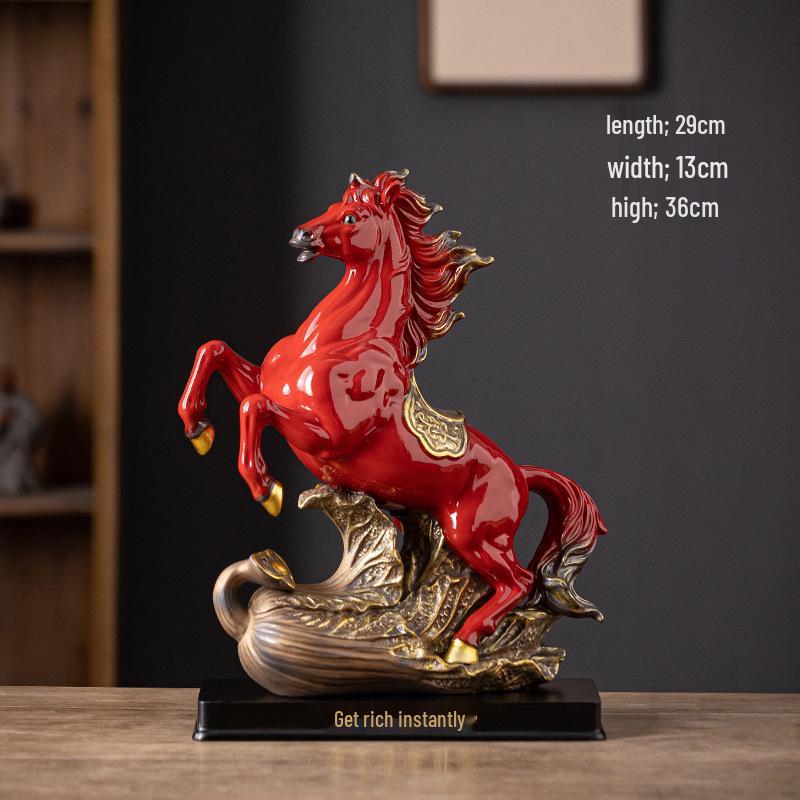 Große, wohlstandsanziehende Keramik-Pferdestatue für Büro, Wohnzimmer oder Weinschrank - Ideales Einweihungsgeschenk