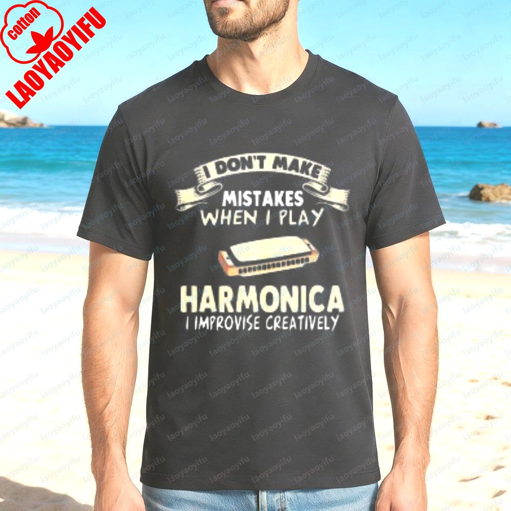 Mundharmonika Musik Zitat Design Unisex Baumwoll T-Shirt Lässige Sommer Strandkleidung Für Männer Und Frauen Mit Lustigem Humor Statement