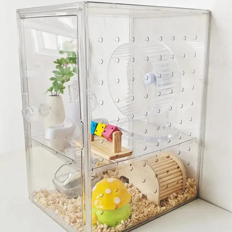 Acrylic Hamster Cage, Transparent Small Animal Habitat with Burrow, Chew Proof Enclosure for Dwarf, Observation House for Gerbil