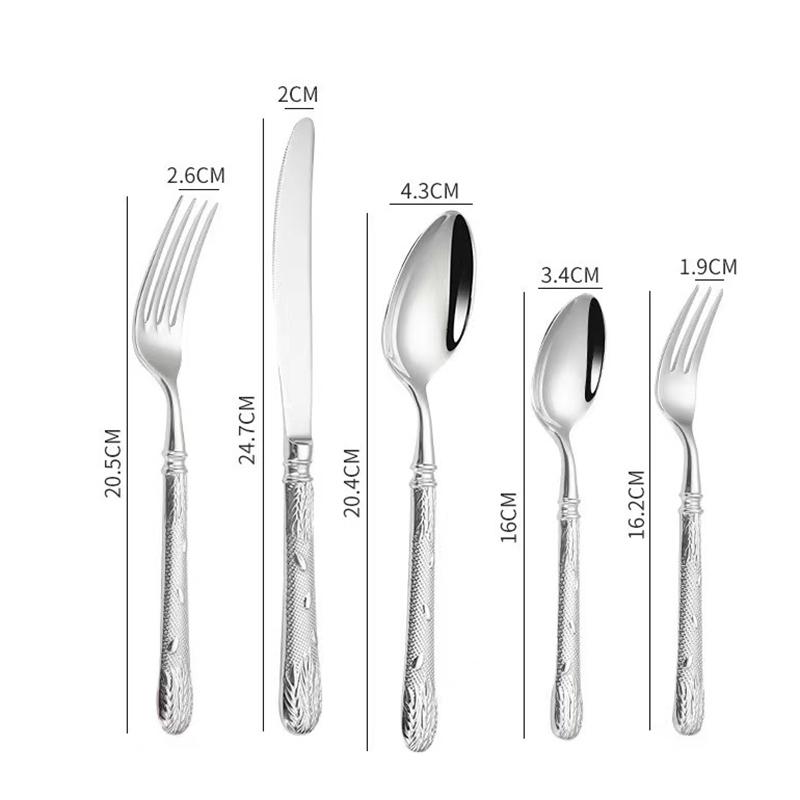 

5 шт. высококачественной нержавеющей стали 304, западная посуда, ковка, пшеничный колос, нож, вилка, ложка, сверхтолстая посуда, набор столовых приборов серебряный