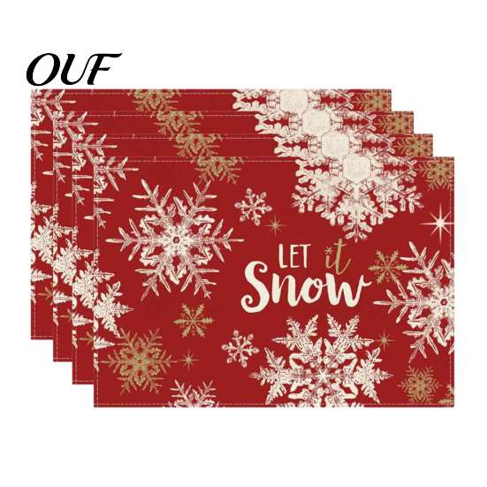 Dining Table Mat 4Pcs Christmas Linen Placemat Set, Cartoon Snowman Gingerbread Gnome Durable Mats Mat, Heat Resistant Place for Holiday Party