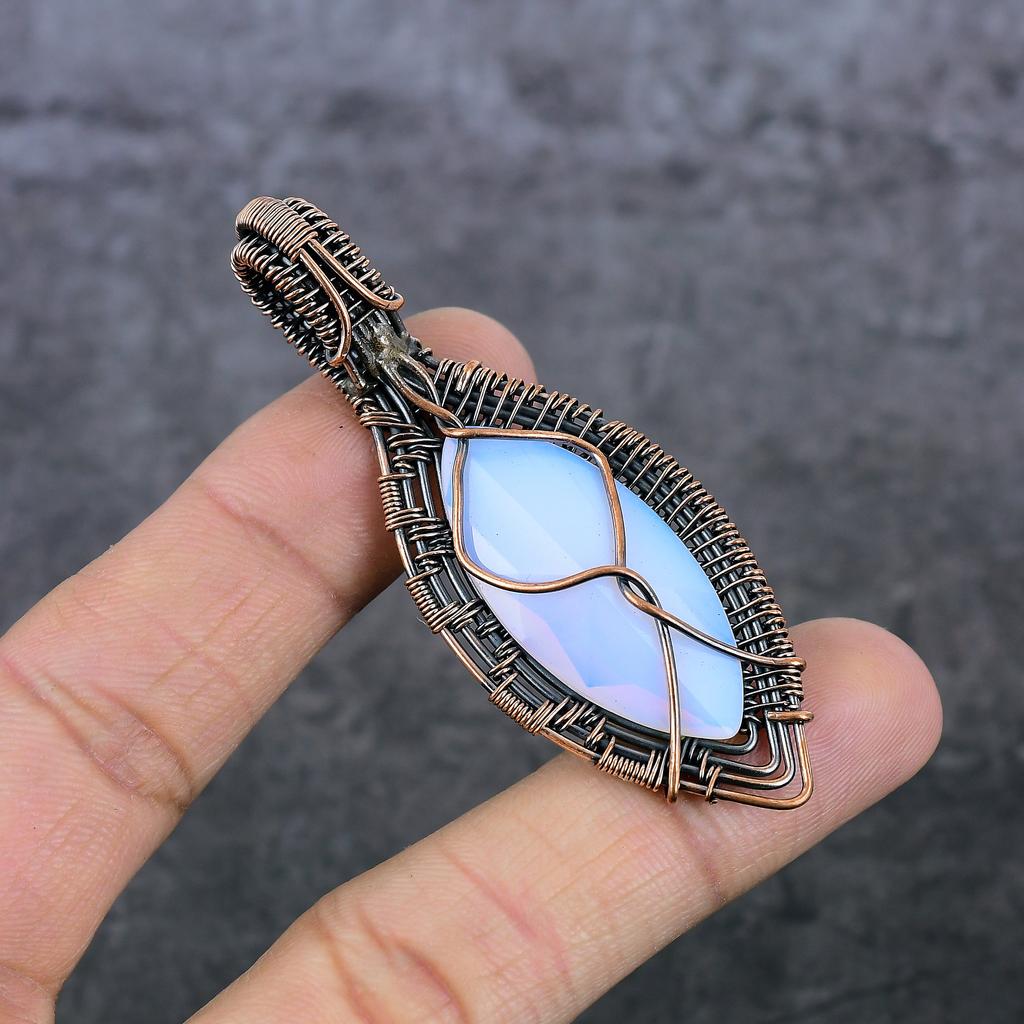 Natural Milky Opal Gemstone Copper Wire Wrap Gift Jewelry Pendant 2.80" w6A98