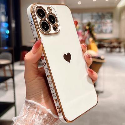 Protective Case - Luxury - for iPhone 13 Pro Max - White - Heart Pattern - Shockproof TPU