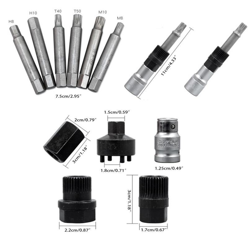 13 Pcs Alternator Engine Auto Tool Set Metal Alloy Alternator Pulley Removal Tool Fitting For Auto Vehicles