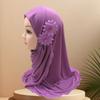 Elastic Children Hijabs Solid Flowers Head Islamic Scarf Shawls  2 To 7 Years Girls