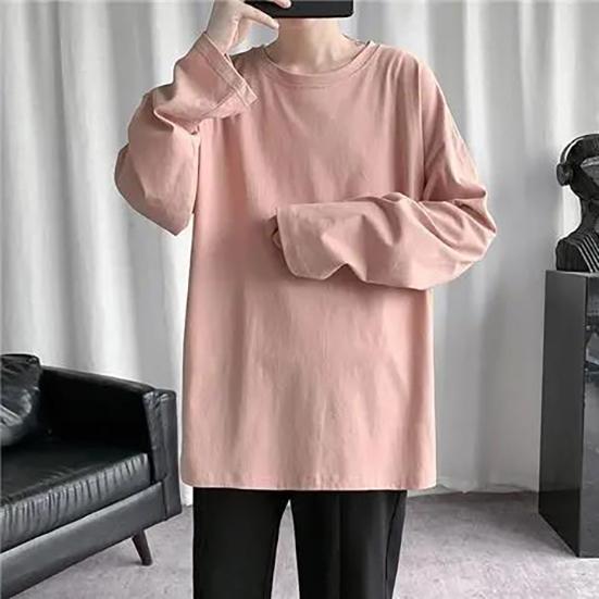 Loose Long Sleeved Sleeved T-shirt Men's Spring Autumn Pure Color Big Size Casual T-shirt