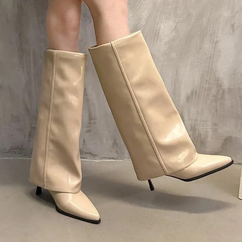 Fashion Women Chunky High Boots Pointed Toe Shoes Sexy Lady Dress Gladiator Autumn New 2024 Trend Retro Fad Woman Boots Goth Botas Mujer