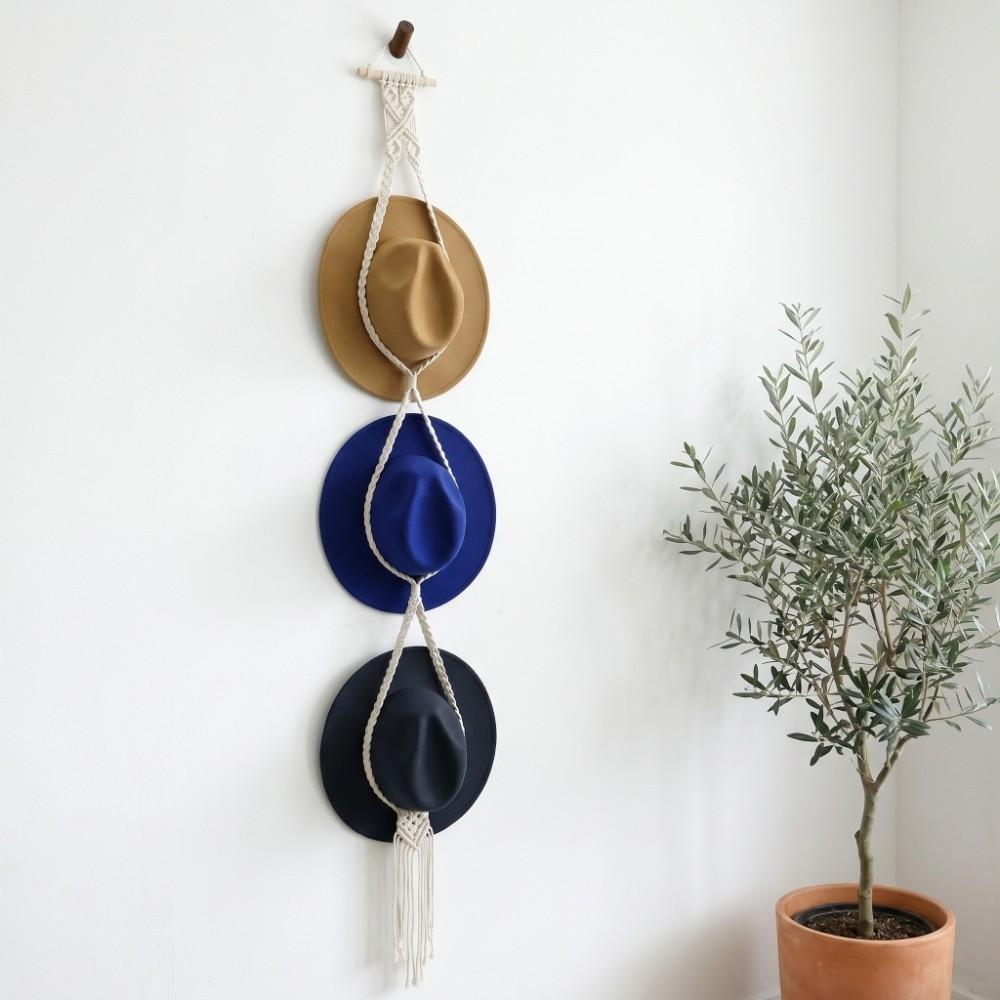 Length 160cm Wall Hanging Hat Organizer Boho Macrame Hat Hanger Daily Cap and Headwear Tidying