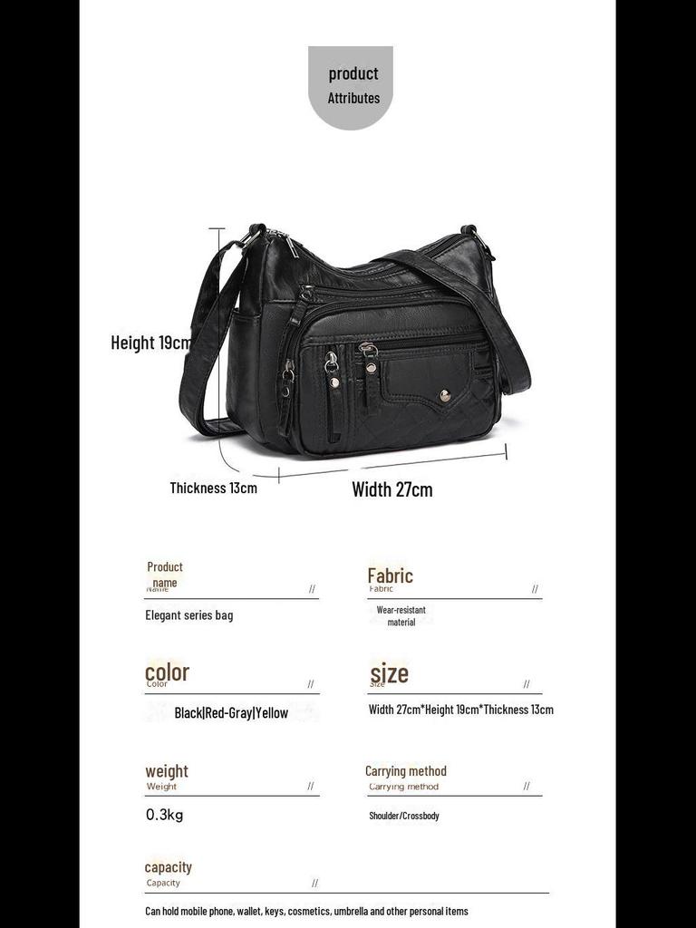 Bolsa de Ombro Mensageiro Feminina de Couro Macio com Vários Compartimentos e Camadas