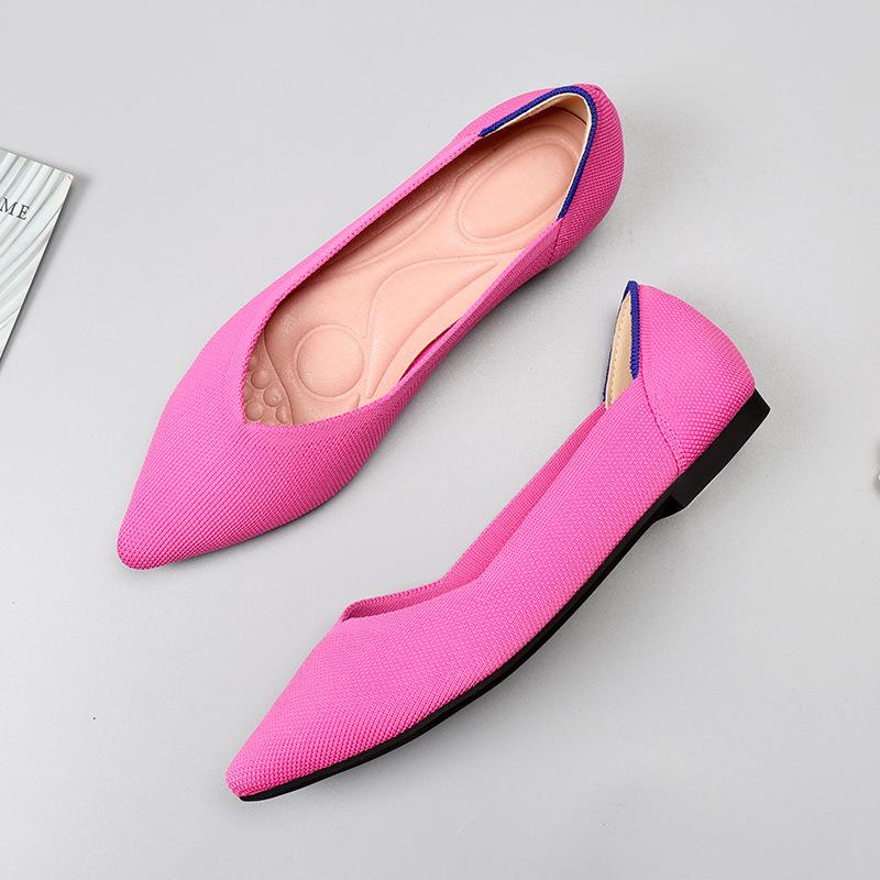 Women Shoes Spring Summer Autumn New Leopard Print Solid Color Ballet Flats Knitted Comfortable Pointed Shoes Flat Footware Plus Size