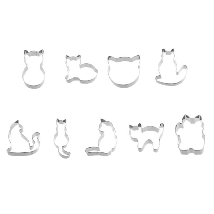 9Pcs Cute Cats Cookie Cutters Stainless Steels Dessert Cutters DIY Bakings Tool