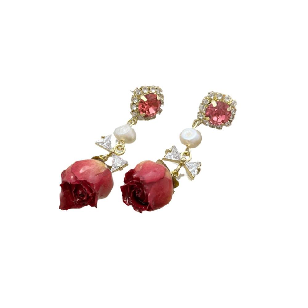 Vintage Eternal Flower Earrings Rose Real Flower Earrings Dried Flower Pendant Earrings  Lady/Gifts