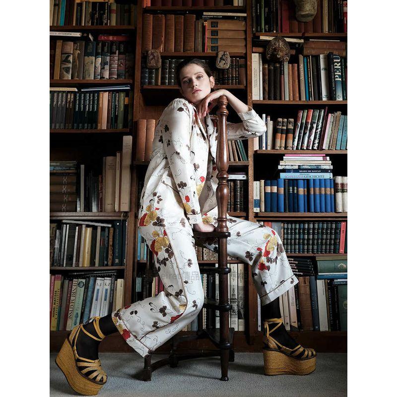 

Italian Accessible Luxury ~ Cradle Leaf Ivory Satin Surface Pajamas Women s Suit Summer Long Sleeves Pants Trendy Homewear Cradle Leaf Ivory M