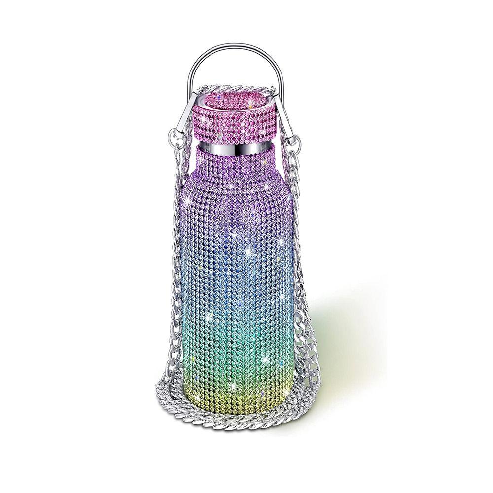 Thermal Rhinestone Water Bottle Stainless Steel Refillable Glitter Tumbler Removable Carrying Strap Chain Vacuum Flask Women
