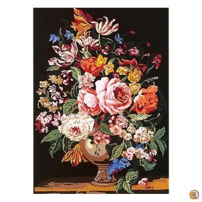 Canevas antique - Décoration murale - Le vase de fleurs - 45x60cm - Style vintage - Imprimé