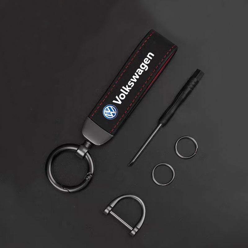 hijk1 1/4Pcs Car Tire Wheel Valve Caps Suede Keyring Zinc Alloy Keychain For VW GTI Polo Golf Passat Tiguan Arteon Touareg CC Taigo Ca